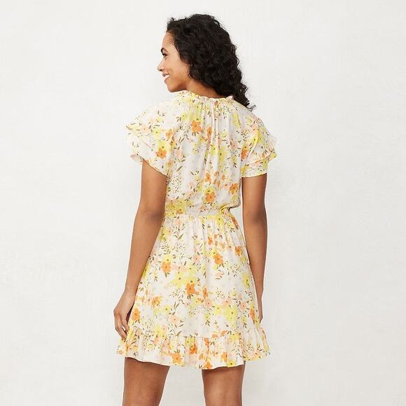 Lauren Conrad Yellow Floral Girly Summer Ruffle-Sleeve Fit & Flare Dress‎ Large - Picture 7 of 9